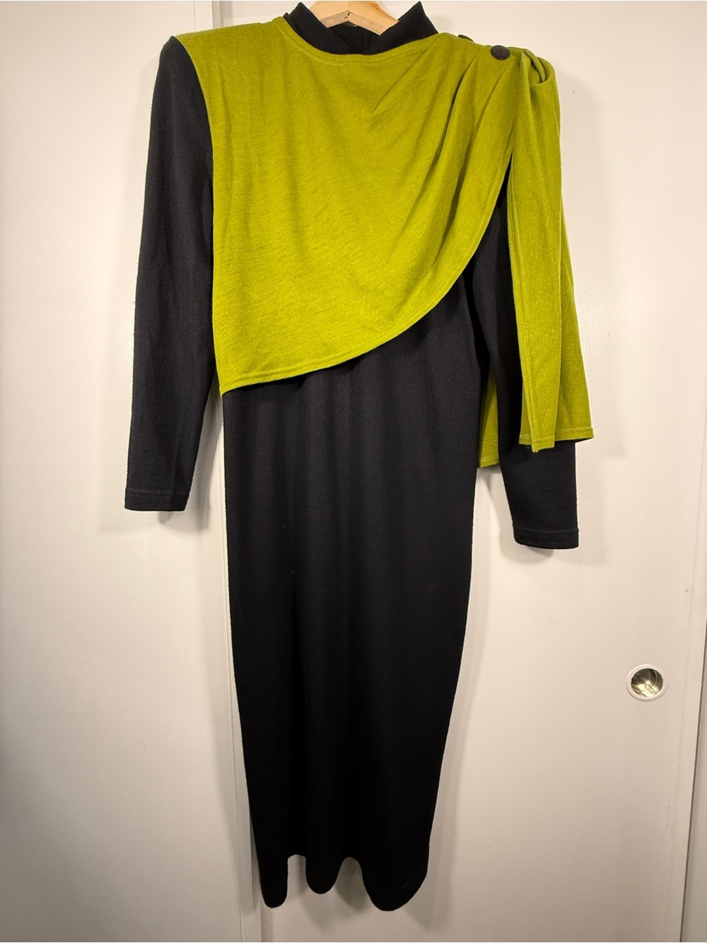 Black Dress with Olive Green Draped Overlay